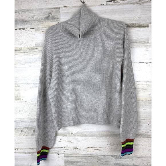 Lisa Todd Women’s Large Gray Cashmere Wool Pullover Sweater Boho Stripe Cuff - Picture 2 of 7